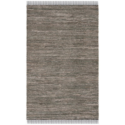 Tapis denim / coton tissé à la main Dinvers en vert foncé / noir / brun