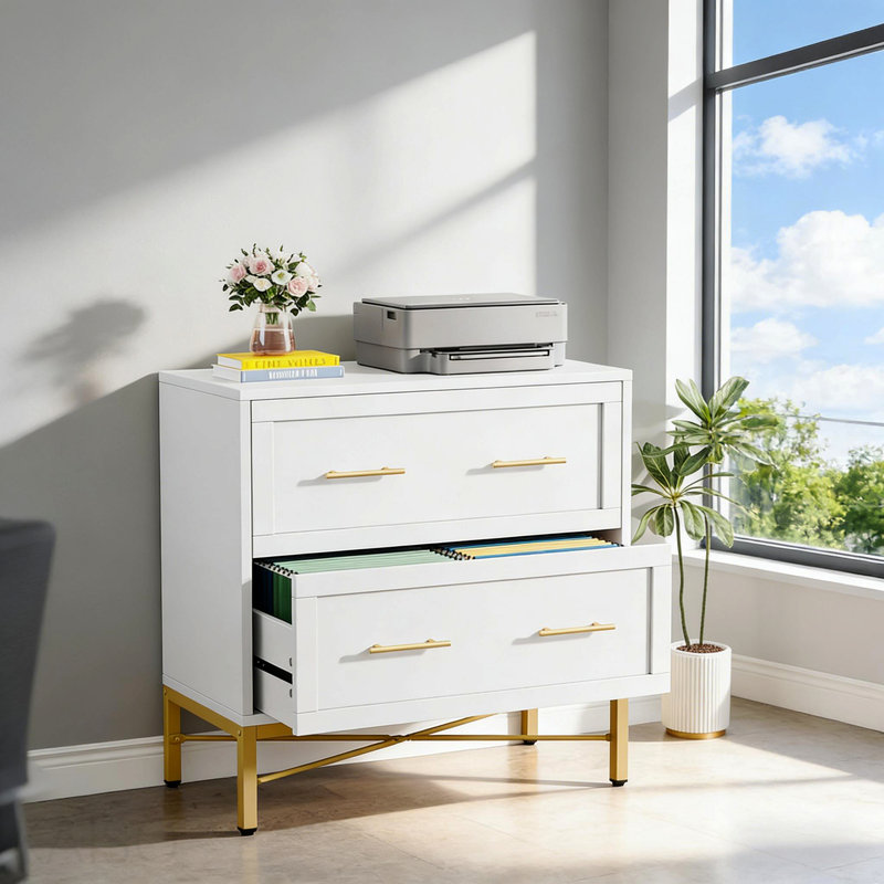 Classeur de bureau 2 tiroirs, Doré / Blanc
