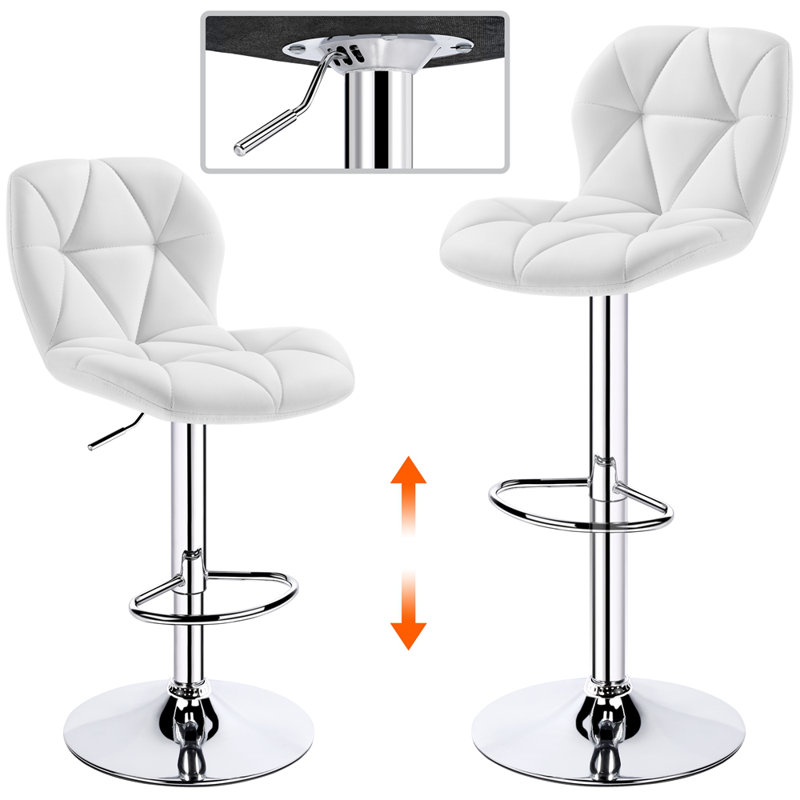 Adjustable Modern PU Leather Swivel Bar Stools with Backrest, White