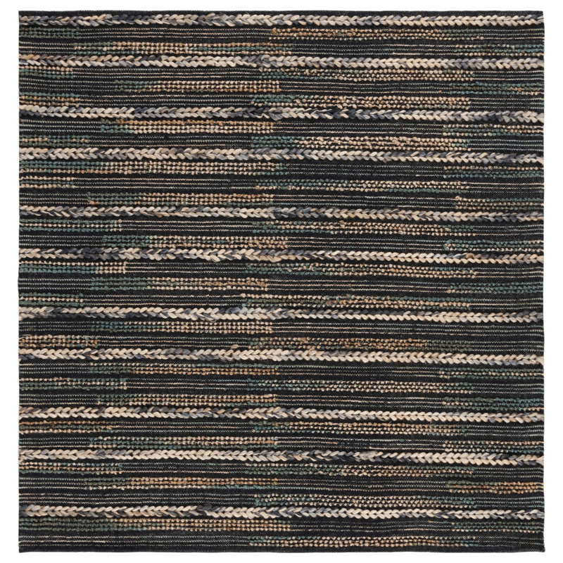 Tapis rayé en jute / coton Avonte, Carré 6 pi