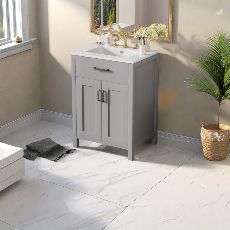 Ensemble de meuble-lavabo 24 po avec lavabo en céramique, meuble-lavabo peu encombrant - l 24 po x P 18 po x H 34 po