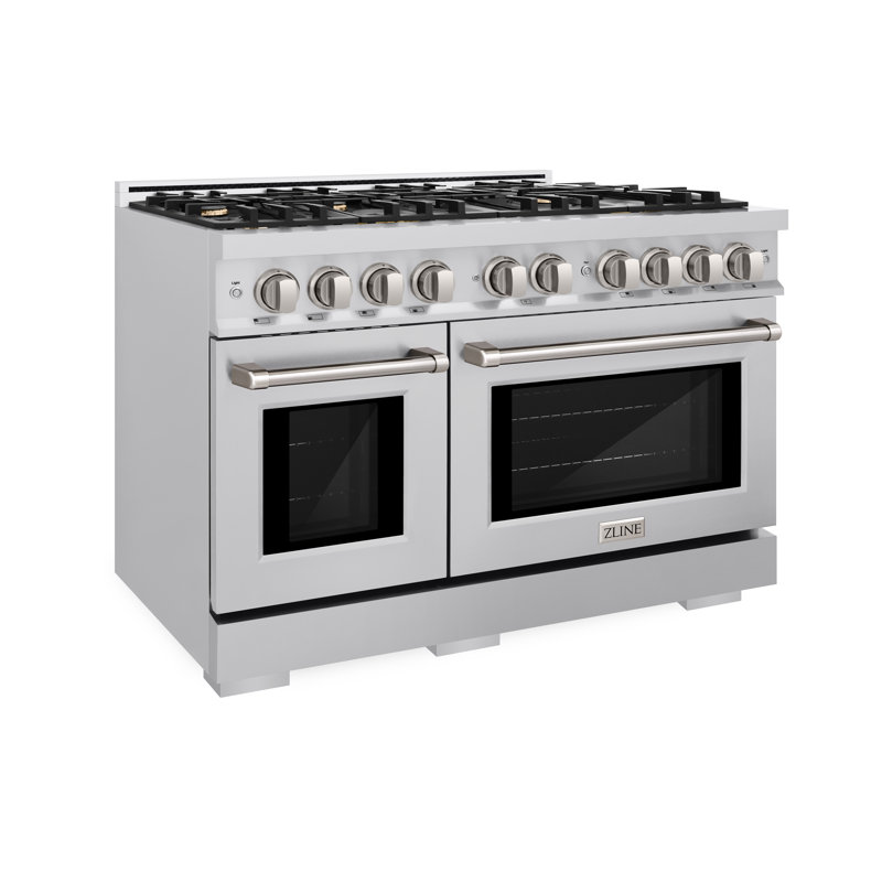 48" Stainless Steel Double Oven Gas Range with 8 Brass Burners
