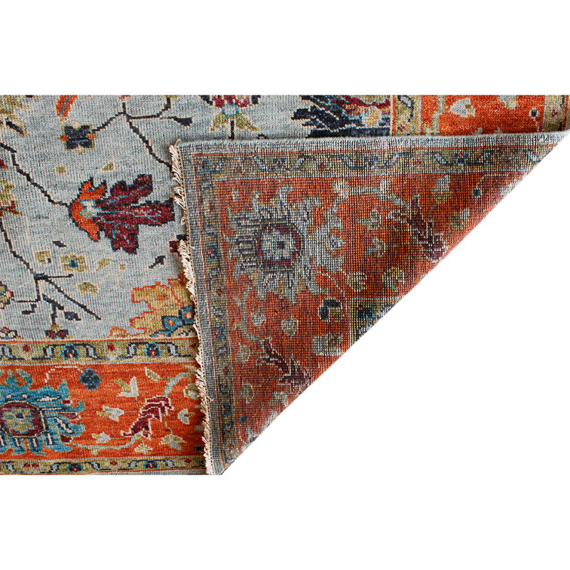 Tapis rouge / or / bleu noué à la main de haute qualité, Rectangle 9 pi x 12 pi