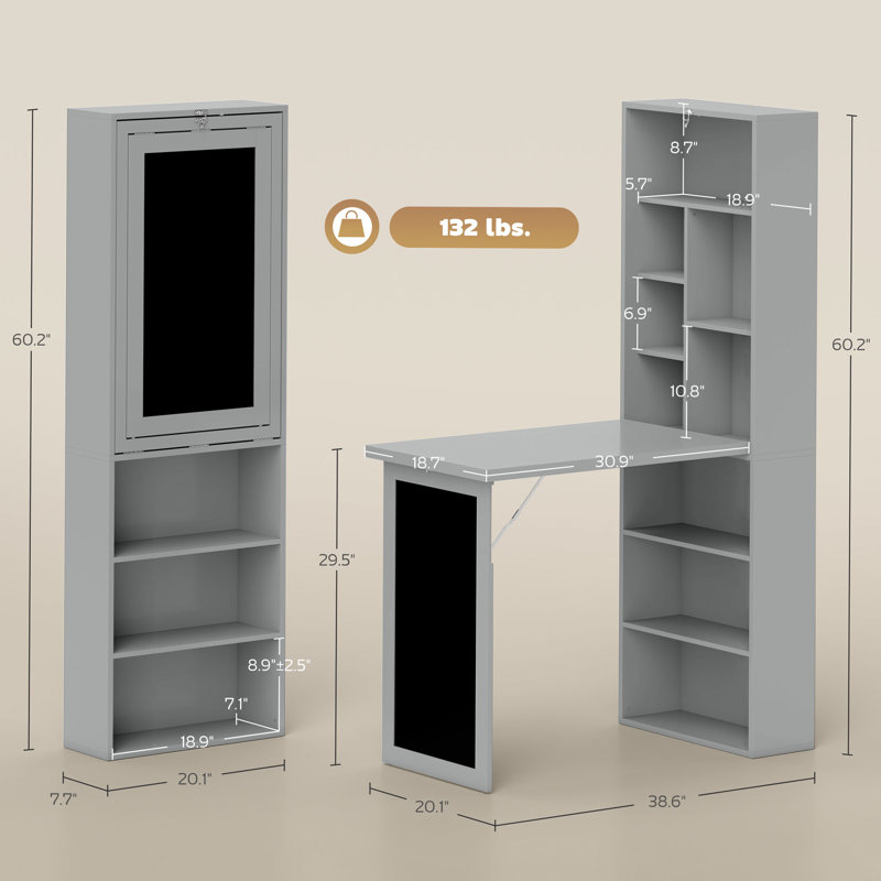 Fold-Out Convertible Office Desk, Wall Mount Computer Desk, Gris