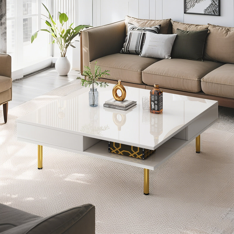 Single Square Coffee Table With Storage, White