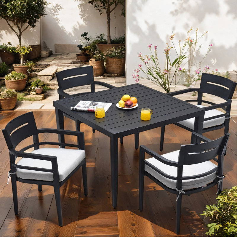 Outdoor Patio Aluminum 40"X40" Square Dining Table With Tapered Feet & Umbrella Hole, Ember Black