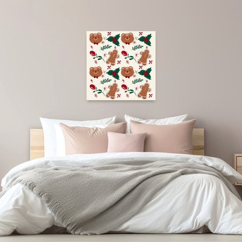 Fête de Noël, motif contemporain, ours rose, hiver, impression murale, 32" H x 32" W