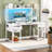 Computer Desk with Hutch, Storage Shelves, Power Outlets & LED Lights-2082589898-2082589899