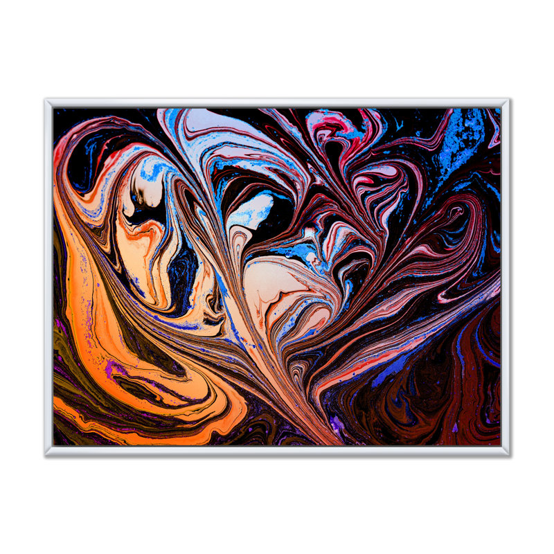 Art abstrait marbré mauve abstrait II, H 44 po x l 34 po x P 1 po, Cadre flottant blanc