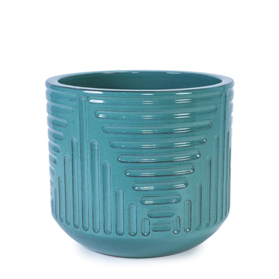 Modern Cyan Ceramic Planter With Built - In Drainage, Ideal For Small Plants, Heat Drainage Hole, Suitable Flowers, Herbs, Greenery,