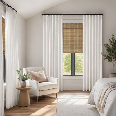 2 pièces de rideau en polyester 300 g / m² avec 7 plis par pièce, blanc