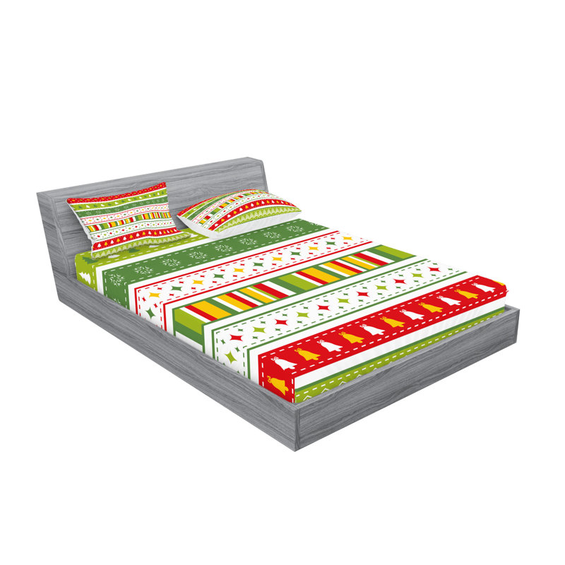 Drap-housse et coussin décoratif Ambesonne Christmas vert lime jaune rouge, California King Sheet Set + 5 Additional Pieces
