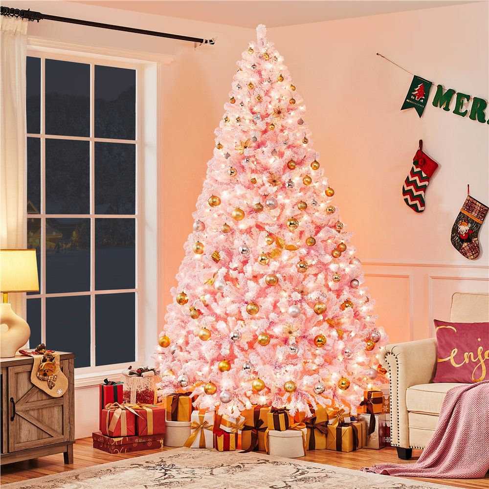 Pre-lit Flocked Artificial Christmas Tree with Foldable Stand The Holiday Aisle® Size: 9'