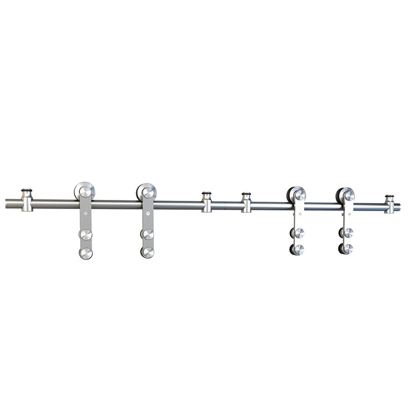 Sliding Rolling Door Hardware Kit for Double Glass Doors w/ Fittings(2-Piece Rails)
