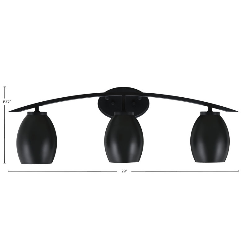 Barre d'éclairage de salle de bain 3 lumières avec abat-jour ovales en métal 5 po Kurve, Noir, Noir mat