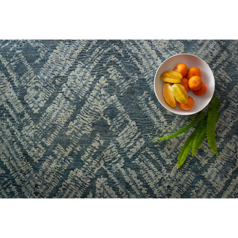Transcend Chevron Hand-Knotted Ink/Blue Area Rug, Rectangle 2' x 3'