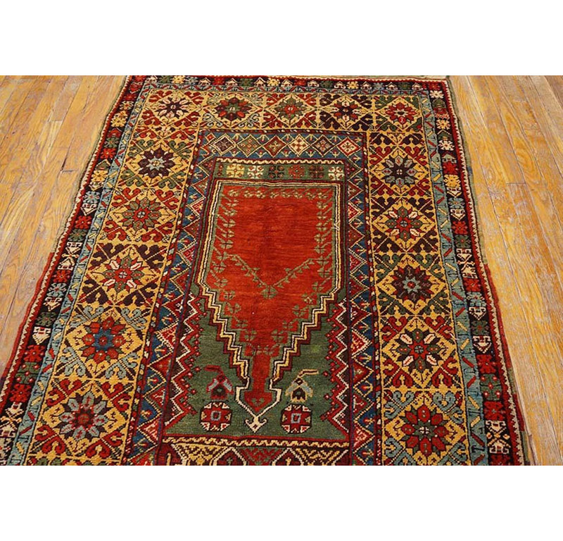1860s Red Rust Islamic Turkish Anatolian Mujur Prayer Rug 3'7"x5'8" Wool Carpet