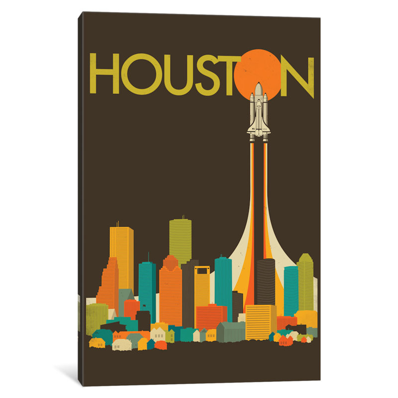«Houston Skyline», impression sur toile tendue, H 48 po x l 32 po x P 1,5 po, Toile encadrée noire, Pas de tapis