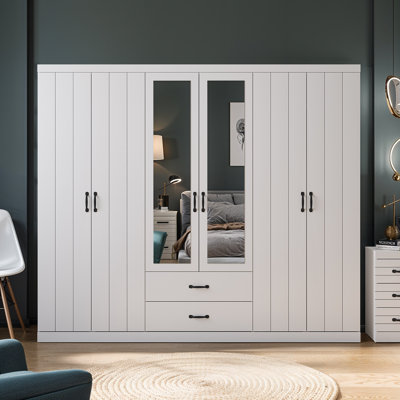 6 Door 2 Drawer Wardrobe With Mirror