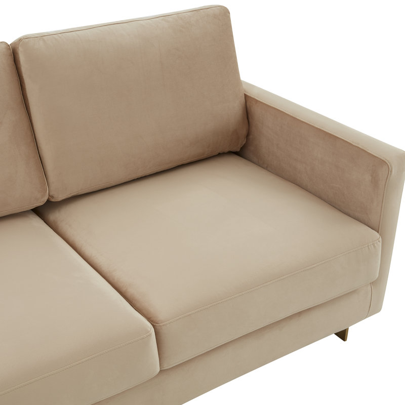 Canapé confortable en velours 3 places avec base en acier inoxydable Bellago, Beige