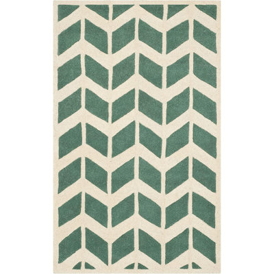 Square Chevron Hand Tufted Wool Indoor / Outdoor Use Area Rug in Teal/Ivory -  George Oliver, B47D49B0D0BA4BA4A5CBBA7B3ED42EAE