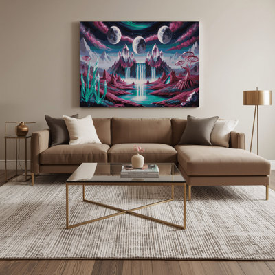 Space Alien planet landscapes Purple Canvas Wall Art