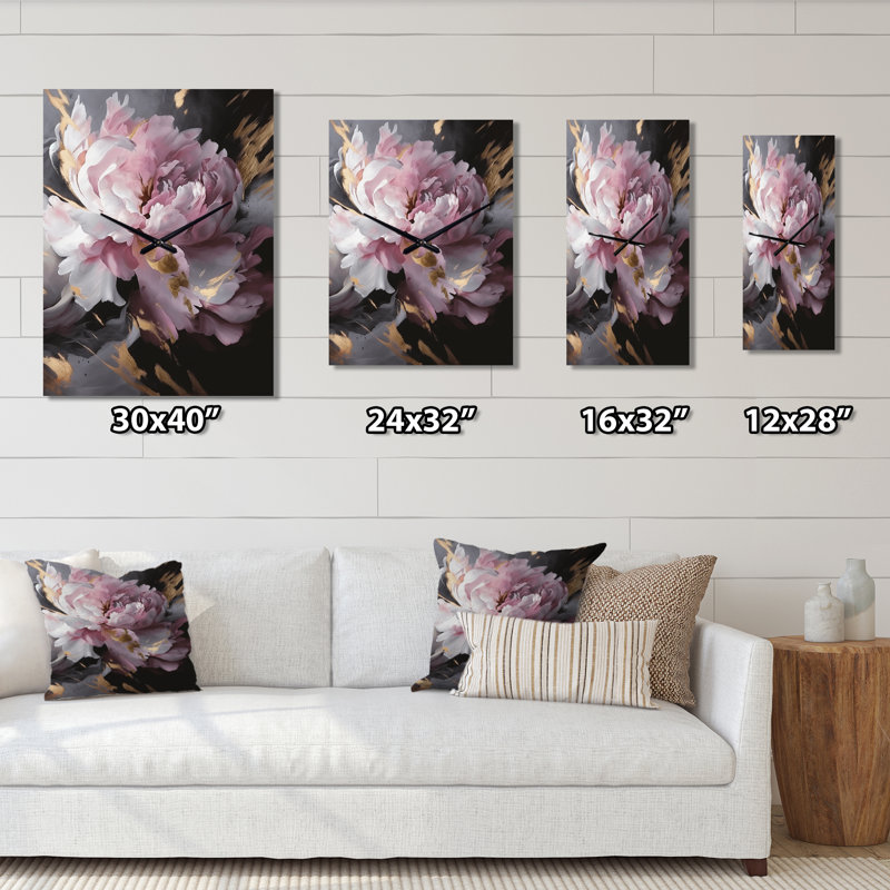 Jardines - Horloge murale pivoine florale, H 32 po x l 16 po x P 1 po