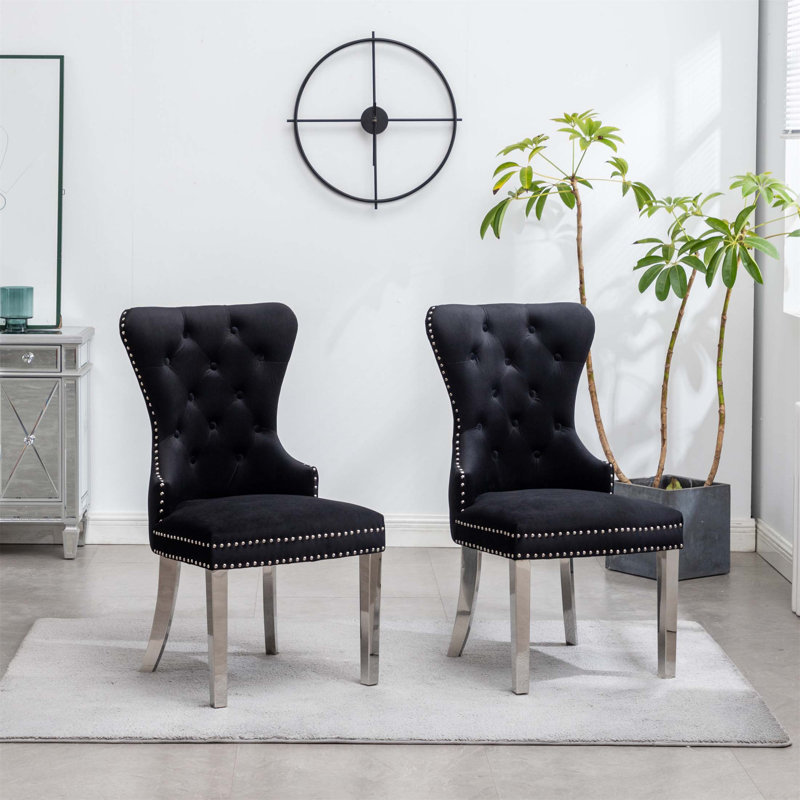 Ensemble de 2 chaises en velours capitonné Montura, Noir