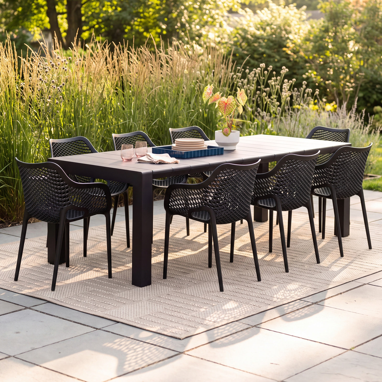 Farrah 39" Patio Dining Set, Black