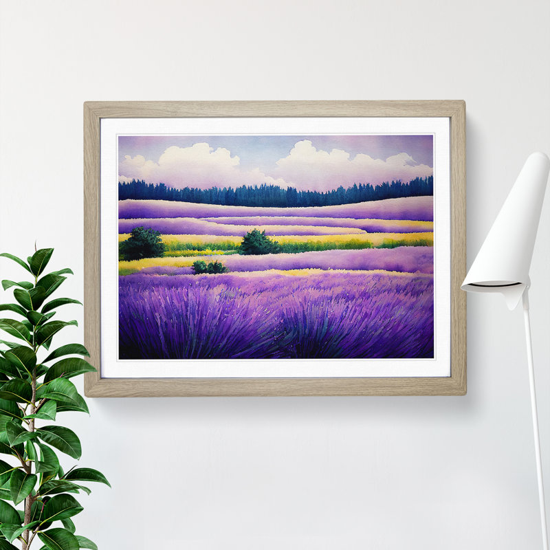Lavender Field Watercolour Vol.6 - Single Picture Frame Rectangle Print, 34cm H x 46cm W x 2cm D, Oak Framed