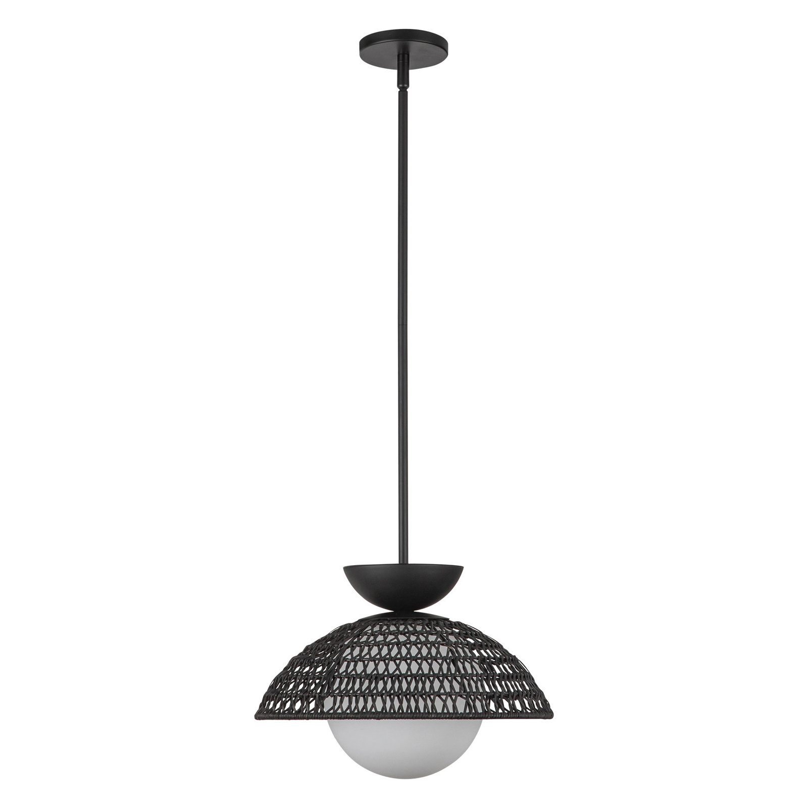 Byrone Single Light Rattan Steel Pendant, Matte Black