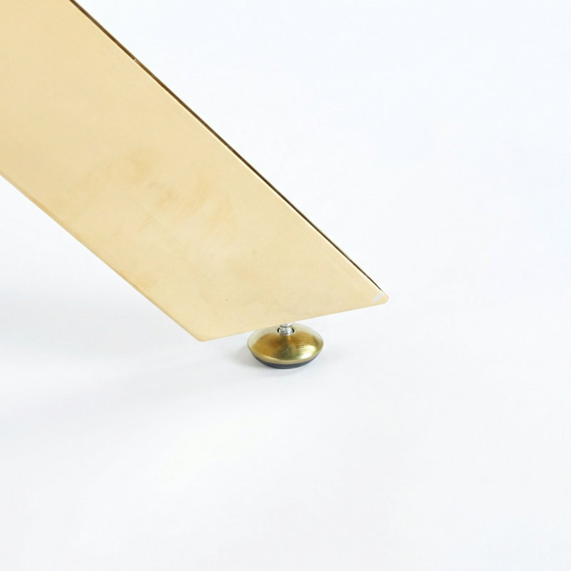 Kaison Dining Table with Tempered Glass Top & Cross Metal Legs, Gold