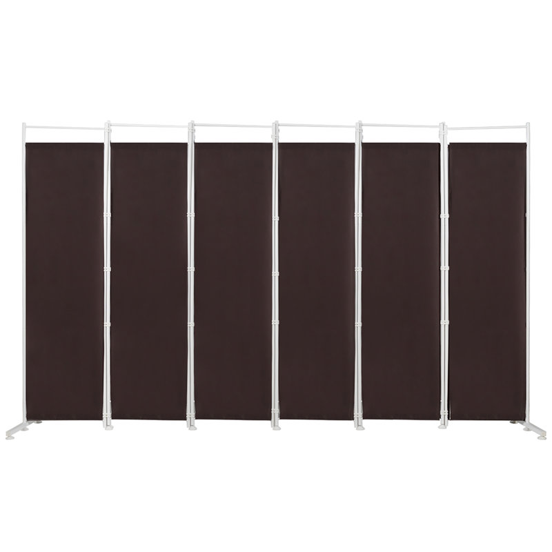 Brown Polyester 6-Panel Folding Room Divider with Steel Frame