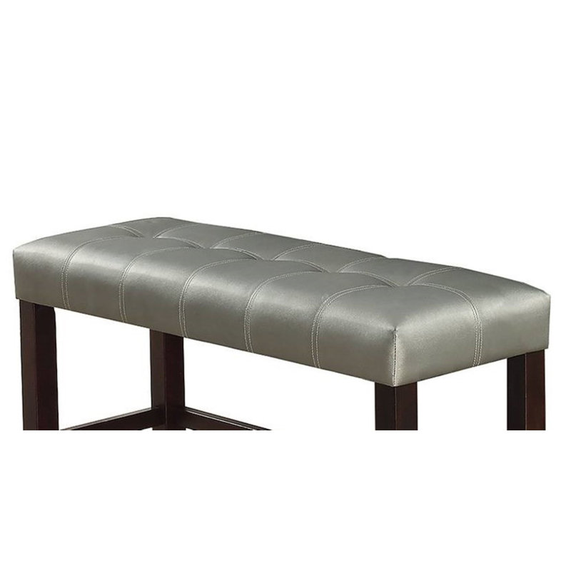 Abramnni Faux Leather Upholstered Bench, Silver/Dark Cherry