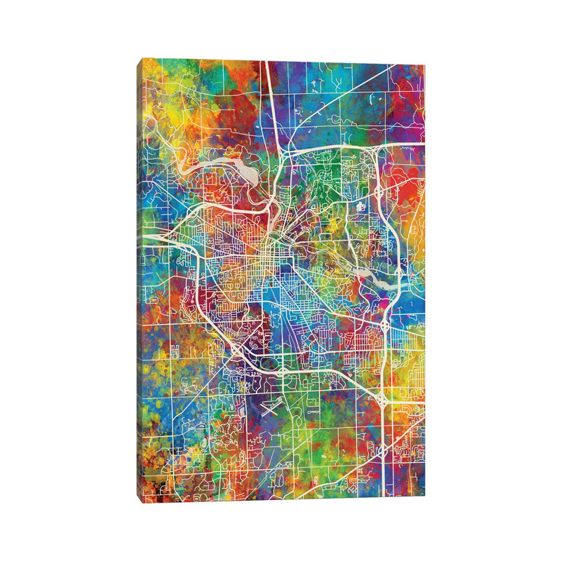 Ann Arbor Map Color par Michael Tompsett, reproduction d'art graphique sur toile tendue, H 18 po x l 12 po x P 1,5 po