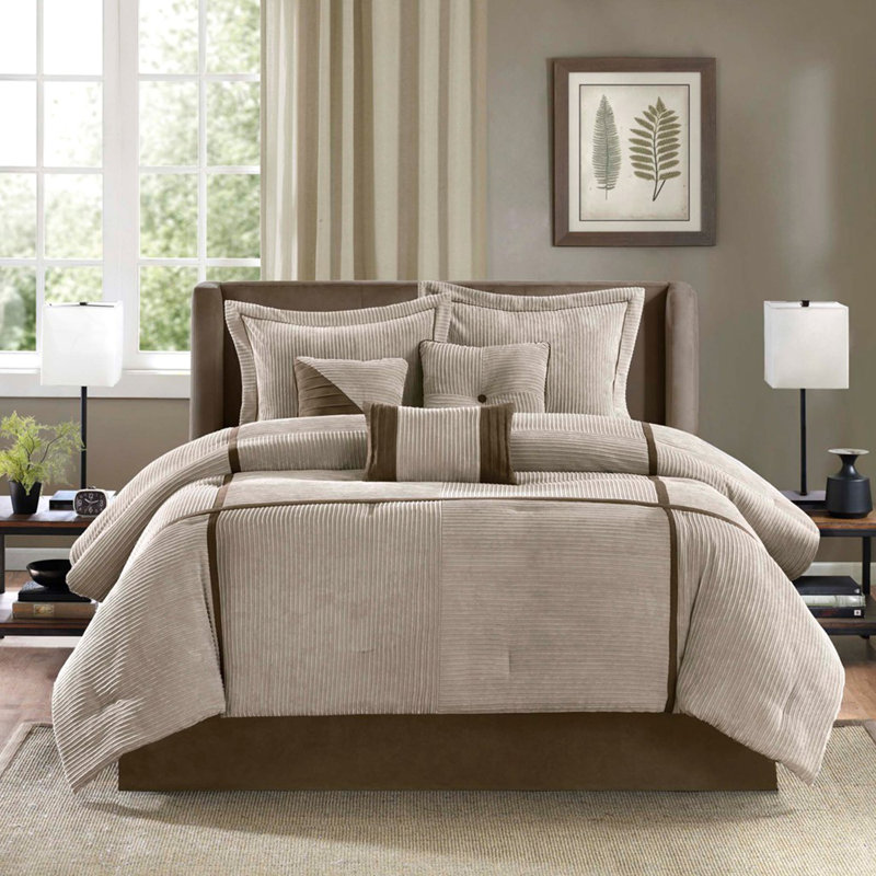 7 Piece Micro Corduroy Comforter Set Taupe