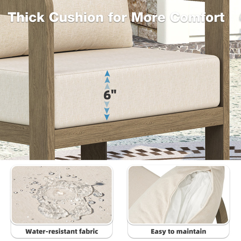 Ensemble de conversation de patio moderne en métal 5 pièces avec coussins de 6 po d'épaisseur, Blanc