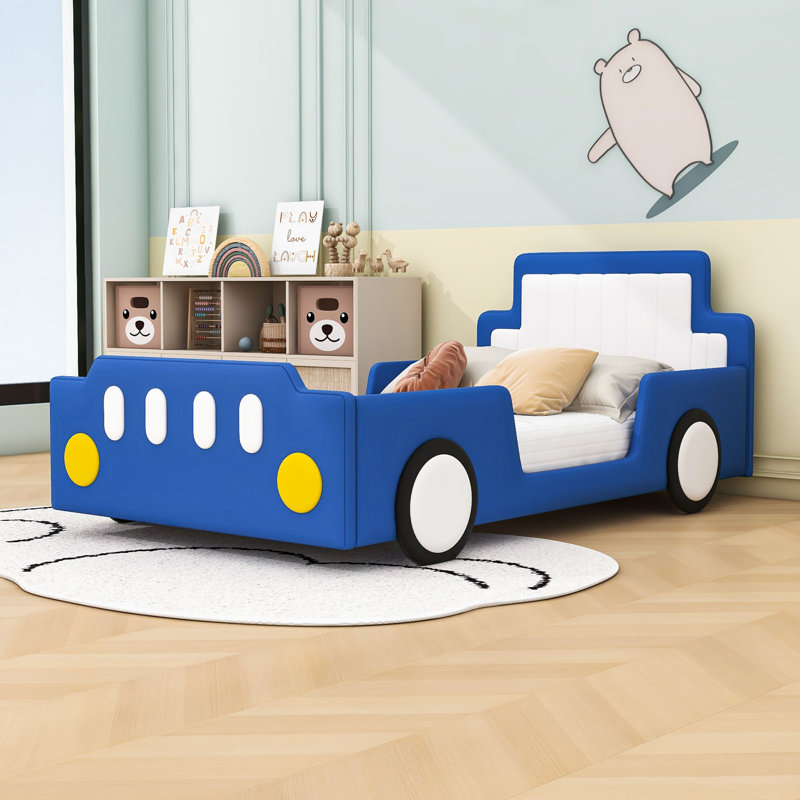 Lit plateforme simple avec roulettes Amarionna, Bleu