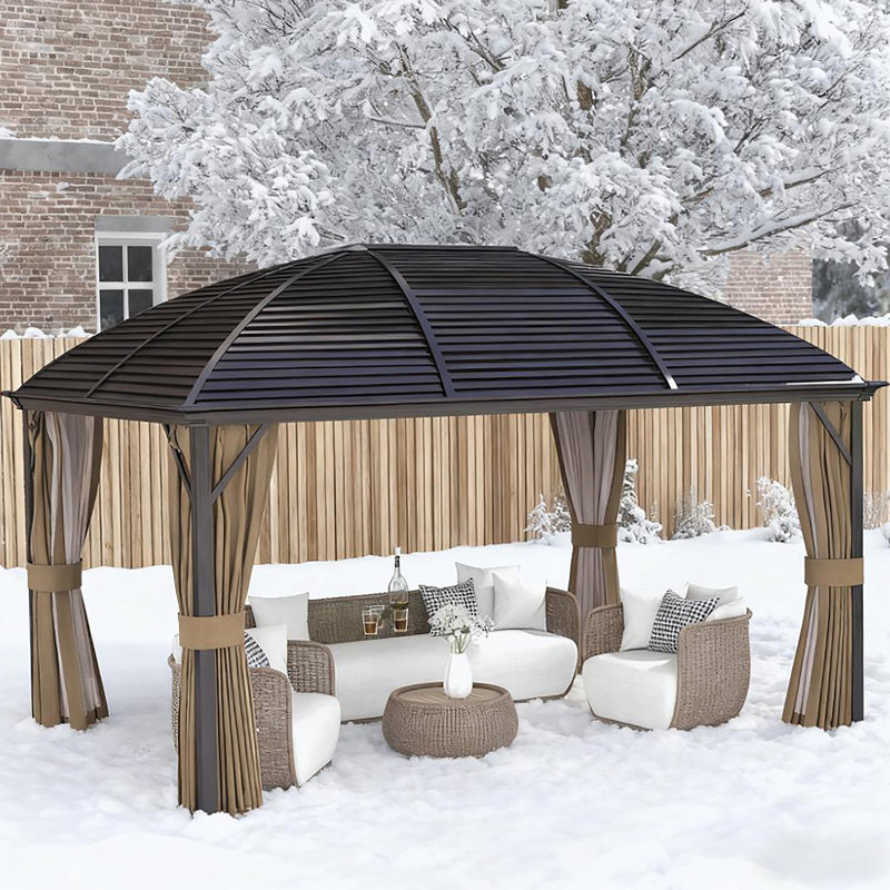 Hgazebo avec rideaux, pavillon avec toit en acier de 164,5 po x l 116,25 po x 110,25 po