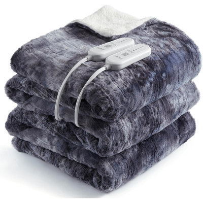 Heated Blanket  With Dual Control, Fast Heating Blankets With 5 Heat Levels & 10 Hours Auto Off, ETL Certified Soft Thicken PV Plush Electric Throw Blanket, Grey Tie-Dye,