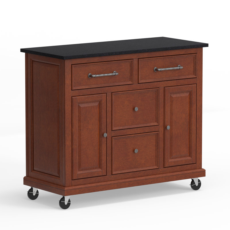Chariot de cuisine Andilynn, Cerisier classique, Granite noir