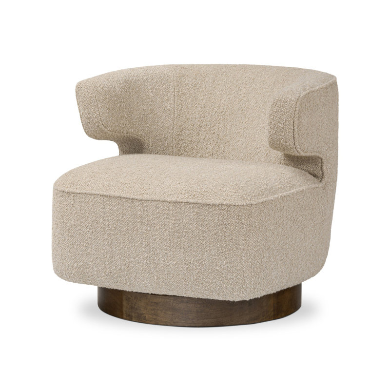 Latonya Upholstered Swivel Barrel Chair, Berber Oatmeal Linen Blend