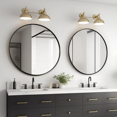  Black 24 Inch Round Bathroom Mirror, Metal Frame Vanity Mirror for Over Sink, Modern Wall Mirror for Entryway and Living Room(Set of 2)