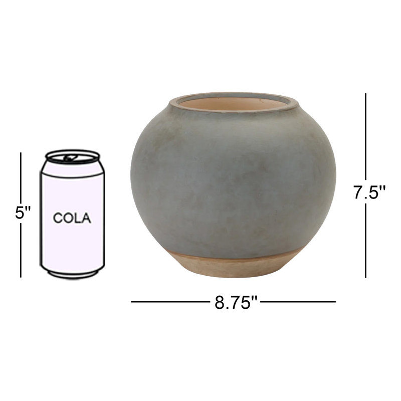 Vase de table rond en céramique patinée, Gris / Crème