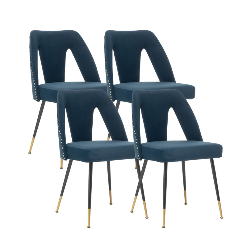 Chaise d'appoint rembourrée en velours (ensemble de 4), Bleu