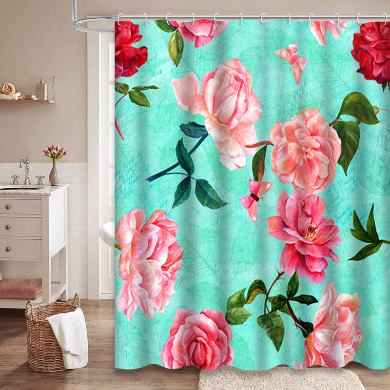Rideau de douche avec 12 crochets Blue Flower, L 72 po x l 72 po