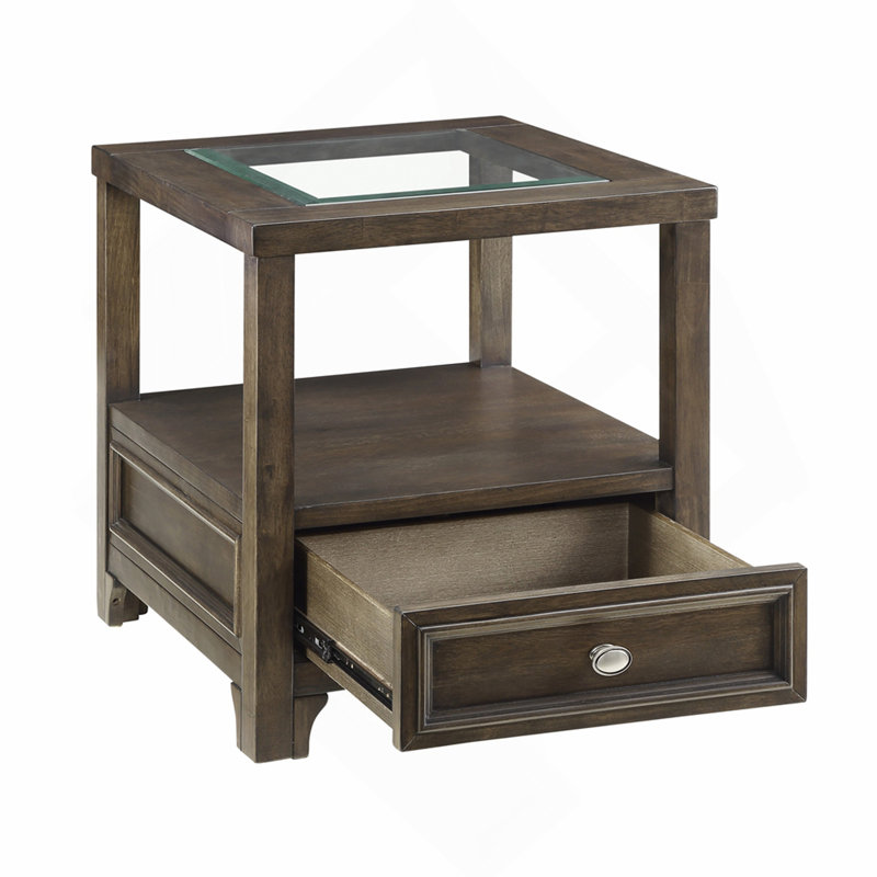 Table de bout à finition brune moderne avec tablette de tiroir et table de bout en bois