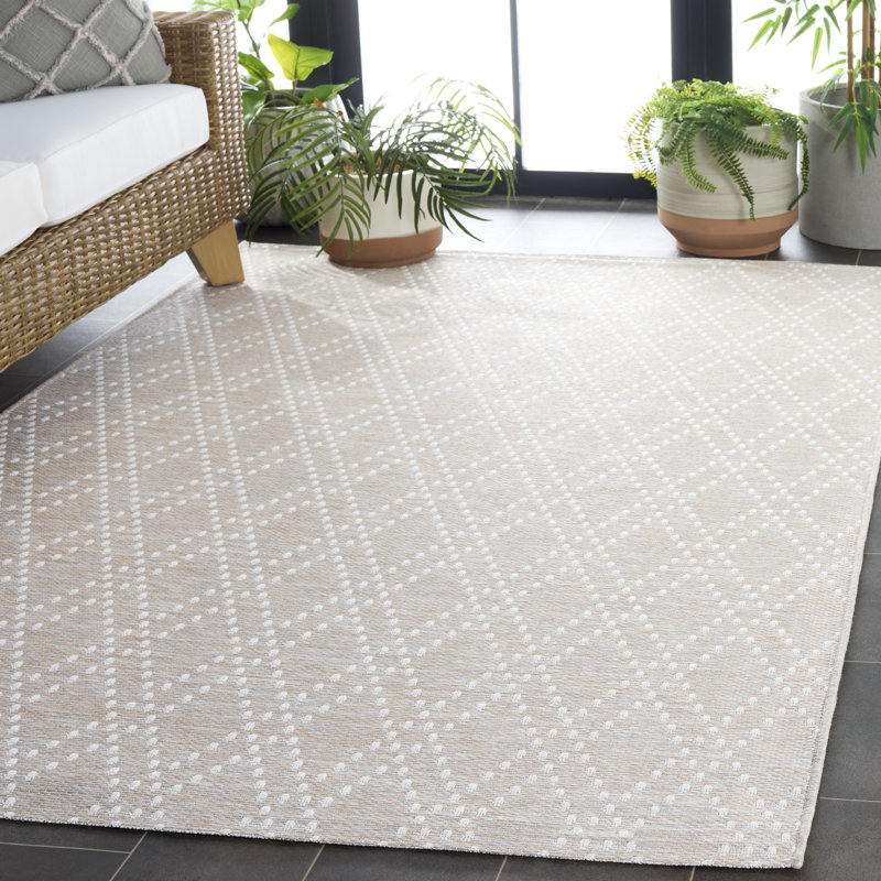 Piccio 850 Polypropylene/Polyester Geometric Indoor/Outdoor Rug in Salmon/Gray, Rectangle 5'3" x 7'6"