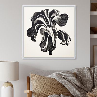 Fleur d'iris noir et blanc sur toile