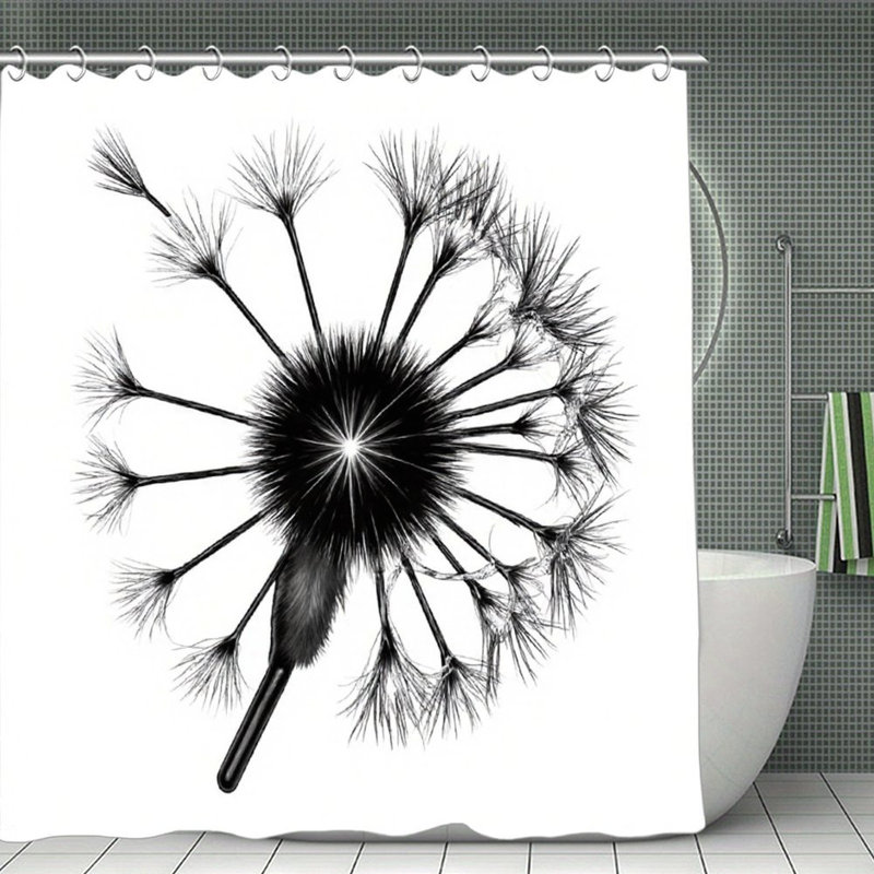 Rideaux de douche noir Pissenlit, 71 x 71